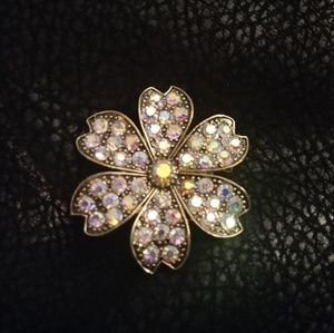 Gold tone multi colored crystals brooch